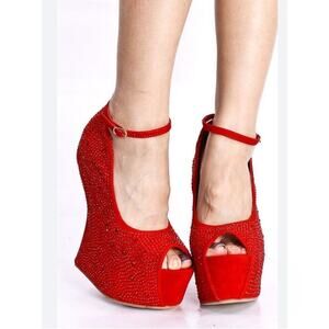 Priveledged Salvatore Heeless Platform Peep Toe Rhinestone Ankle Strap Wedge 6.5